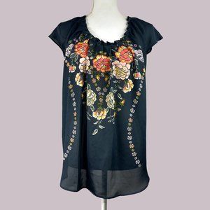 Lauren Conrad Grey Floral Print Top